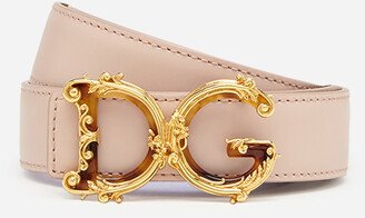 Leather belt with baroque logo