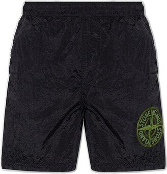 Compass-Embroidered Track Swim Shorts-AA