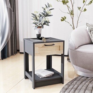 WANSE Modern nightstand,Rattan End table with drawer,side table for bedroom