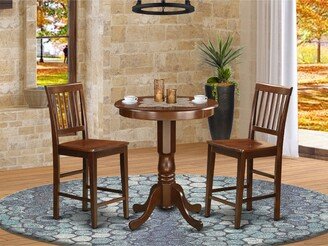 3 Piece Dining Set- a Round Dining Table with Pedestal and 2 Kitchen Chairs, Mahogany