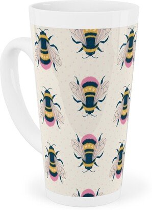 Mugs: Bumblebee - Pink On Cream Tall Latte Mug, 17Oz, Beige