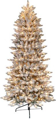 Puleo International 7.5 ft. Pre-Lit Flocked Slim Fraser Fir Artificial Christmas Tree with 500 Ul-Listed Clear Lights