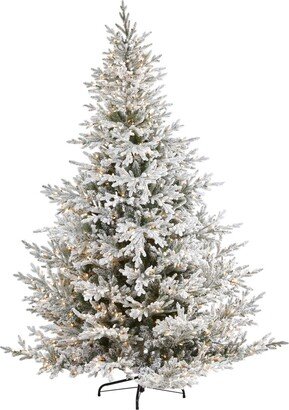 Flocked Fraser Fir Artificial Christmas Tree with Lights and Bendable Branches, 96