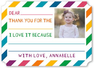 Thank You Cards: Multicolored Stripes Thank You Card, White, Pearl Shimmer Cardstock, Ticket