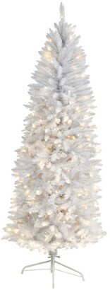 Slim Artificial Christmas Tree with 250 Warm Led Lights and 743 Bendable Branches, 6'