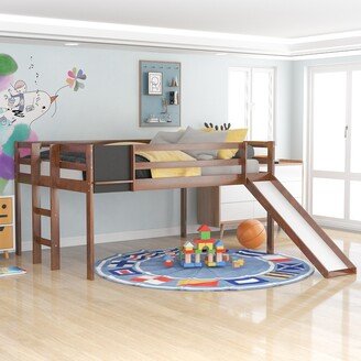 RASOO Contemporary Style Full size Loft Bed Wood Bed with Slide, Stair and Chalkboard