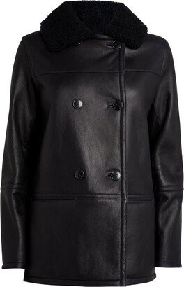 Shearling-Trim Leather Coat-AB