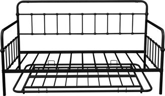 IGEMAN Modern Simple Black Metal Daybed with Trundle, 77.4''L*41.06''W*43.31''H, 60.44LBS