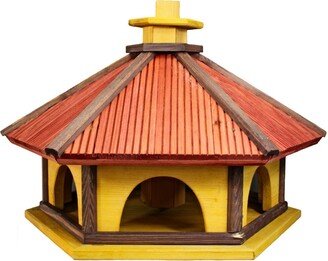 Bird Feeder On Stand With Top Feed - Wooden Birdhouse