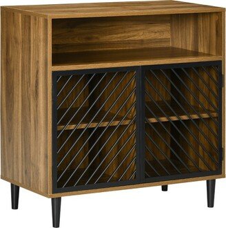 HOMCOM Industrial Kitchen Storage Cabinet, Sideboard Floor Accent Cabinet with Metal Doors and Adjustable Shelves for Living Room, Dark Wood Grain