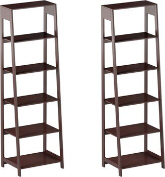 5-Tier Ladder Shelf – Leaning Storage Bookcase, Dark Brown, Set of 2