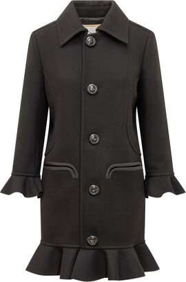 Ruffle-Trim Long-Sleeved Coat