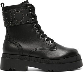 Stud-Embellished 50mm Leather Combat Boots