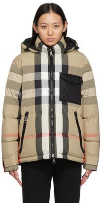 Reversible Beige Vintage Check Down Jacket