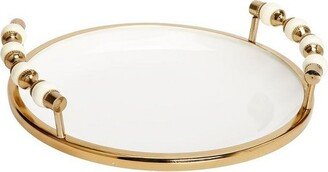 Round Tray with Gold Beaded Handles