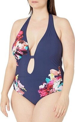 Women's Halter Plunge Mio One Piece Swimsuit (Multi/Dark Romance) Women's Swimsuits One Piece