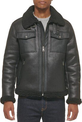 Faux Shearling & Faux Leather Aviator Jacket