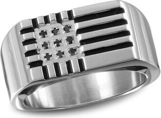 Men's 1/8 CT. T.w. Black Diamond Striped Band in Two-Tone Stainless Steel