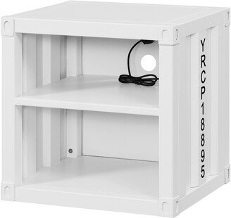 Metal Nightstand with 2 Open Compartment and USB Port, White