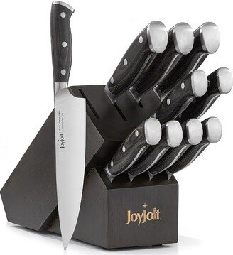 11pc Kitchen Knife Set With Block. High Carbon, x50 German Steel Knives. Chef, Bread, Slicing, Nakiri, Utility, Paring and Steak Knife Set