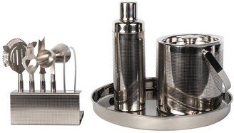 Crosshatched Etched Stainless 9Pc Bar Set