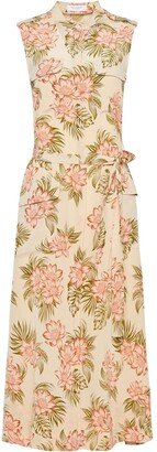 Floral-Print Silk Midi Dress