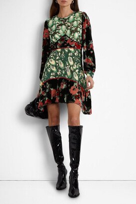 Edith floral-print silk crepe de chine and devoré-velvet mini dress