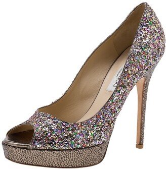 Multicolor Glitter Vibe Peep Toe Platform Pumps Size 38.5