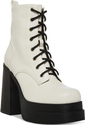 Drivenn Womens Faux Leather Platform Combat & Lace-up Boots