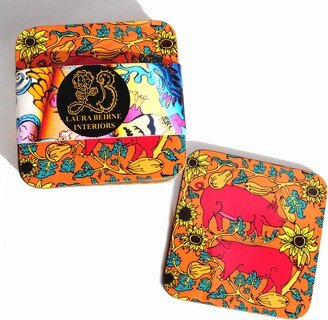 Laura B Interiors Set Of 6 The Orange Country Pig Coasters