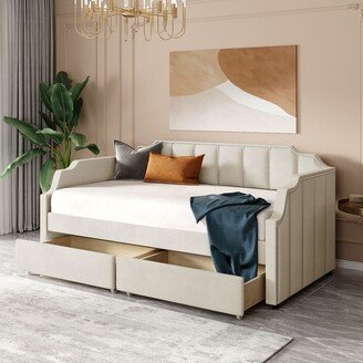 IGEMAN Twin Size Velvet Versatile Sofa Bed Upholstered Daybed with 2 Drawers / Wood Slat Support / Unique Backrest / Rivets Armrests