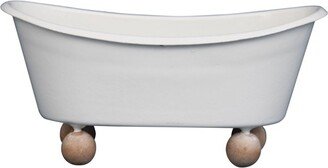 White Enamel Bathtub Soap Dish with Wood Bead Feet