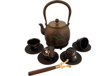 Mct-A018-12Pa 1200Ml Rust Good Heavy Quality Chinese Style Cast Iron Teapot 1.2L House Tree River Teapots Set Tea Pot Cups Patina