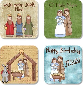 Christian Coasters, Coaster Set Of 4, Religious Gift Set Housewarming Gift, Drink Hostess The Reason For Season X-Xms030