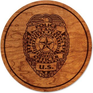 Police Emblem Coaster - To Protect & Serve Crafted From Cherry Or Maple Wood