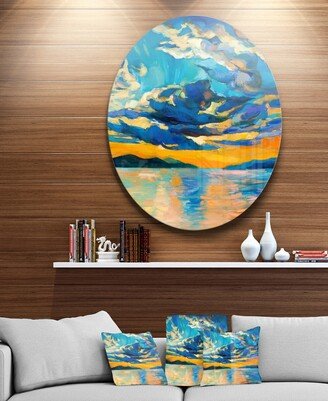 Designart 'Orange Sunset With Blue Sky' Painting Circle Metal Wall Art - 23