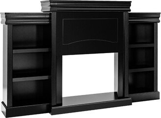 70'' Fireplace TV Stand Modern Media Entertainment Center Bookcase Black