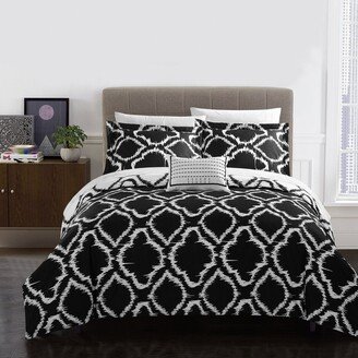 Chic Home Design Asya 8 Piece Reversible Duvet Cover Set Two-Tone Ikat Geometric Diamond Pattern Print Zipper Closure Bed In A Bag Bedding