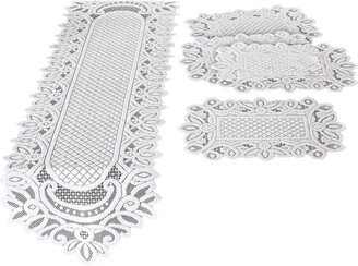 Collections Etc Charming 5-Piece White Lace Runner & Placemat Table Linens