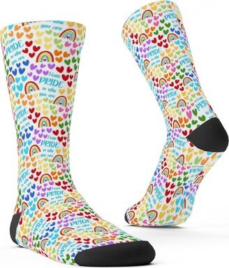 Socks: Have Pride In Who You Are Rainbows And Hearts Custom Socks, Multicolor