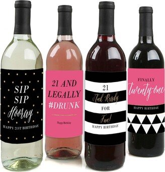 Big Dot Of Happiness Finally 21 - Girl - Birthday Gift For Women - Wine Bottle Label Stickers - 4 Ct