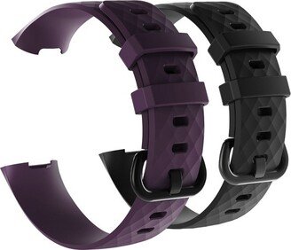 Insten 2-Pack Soft TPU Rubber Replacement Band For Fitbit Charge 4 & Charge 3, Black+Purple