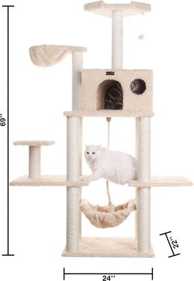 Muli-Level Real Wood Cat Tree Hammock Bed, Climbing Center