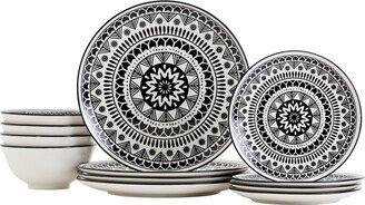 Ttu Gallery 12-Pc Black Pad Print Dinnerware Set, Service for 4