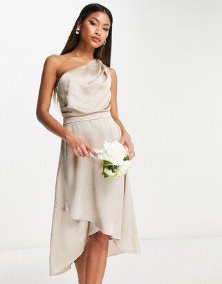 Bridesmaid one shoulder midi dress in mink