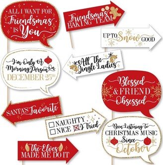 Big Dot of Happiness Funny Red and Gold Friendsmas - Friends Christmas Party Photo Booth Props Kit - 10 Piece