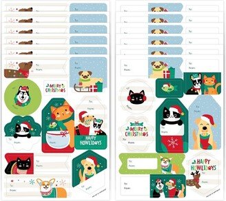 Big Dot of Happiness Christmas Pets - Assorted Cats and Dogs Holiday Party Gift Tag Labels - To and From Stickers - 12 Sheets - 120 Stickers