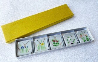 Kyo Kiyomizu Yaki Japanese Chopstick Rest Hashioki 5Pcs 5 Flowers Cute Japan