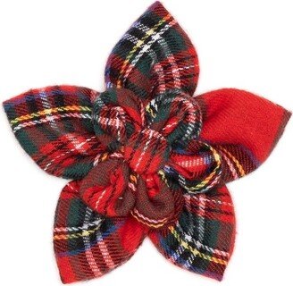 The Worthy Dog Plaid Flower Adjustable Collar Attachment Accessory - Red - L