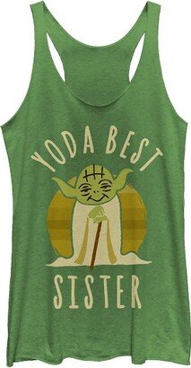 Women's Yoda Best Sister Cartoon Racerback Tank Top - Envy Green - X Large